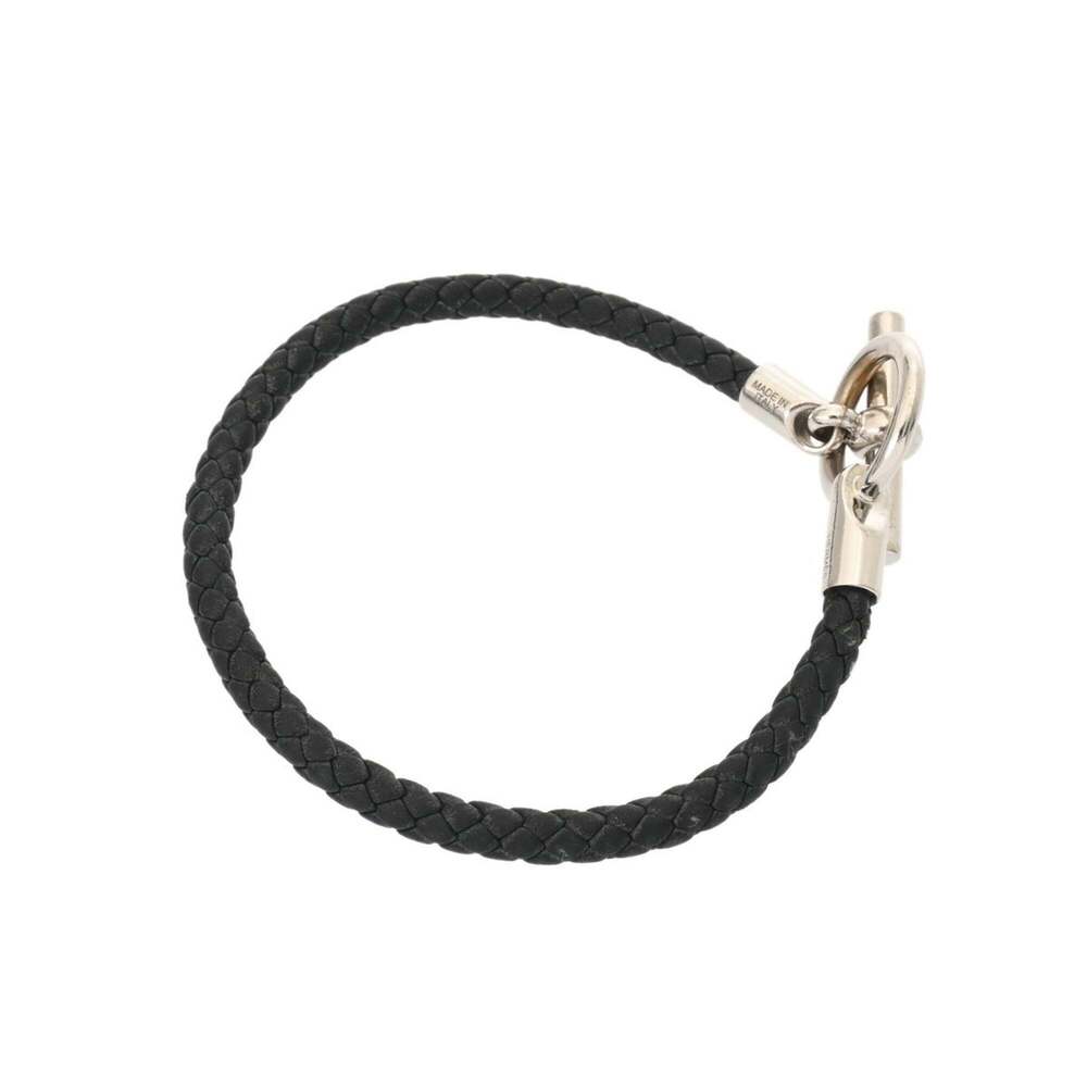 HERMES Glenan Bracelet, Black Leather, Silver Hardware, Men's/Women's, B Rank... - Picture 5 of 11